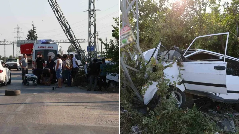 Adana'da Elektrik direğine çarpan Tofaş hurdaya döndü: Sürücü ağır yaralandı